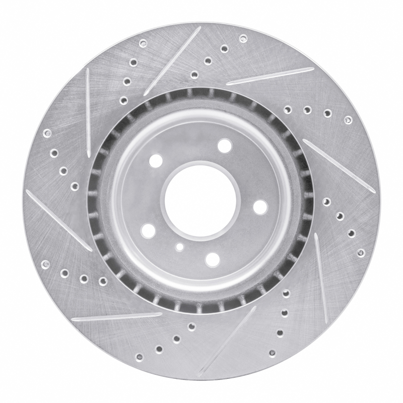 Infiniti G35 Brake Rotor (1) - Front Right - R1 Concepts - Drilled & Slotted - Silver - `03-`08